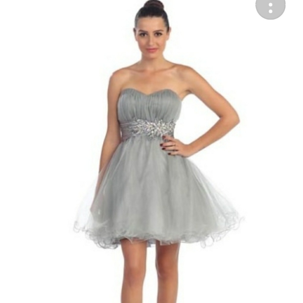Gray prom dress
short, tulle party dress